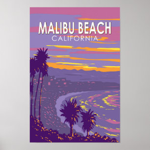 Malibu Beach Californië Reis Kunst Vintage Poster