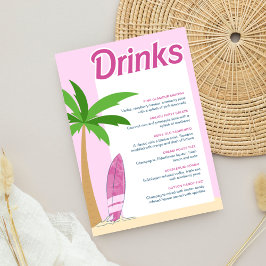 Malibu Beach Roze Party Bachelorette Cocktail Menu Poster