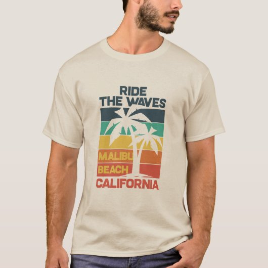 Malibu Beach  Surf Design T-shirt (Voorkant)