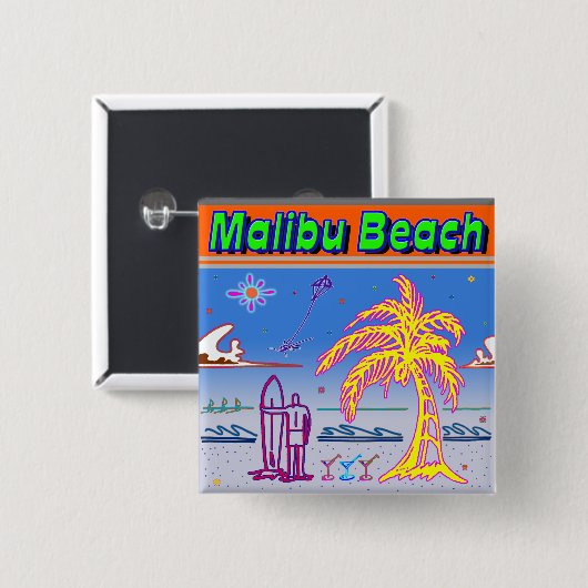 "Malibu Beach" Surfer Button (Voorkant /achterkant)