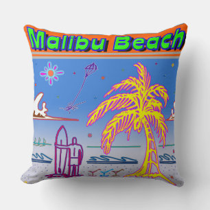 "Malibu Beach" Surfer Coussin