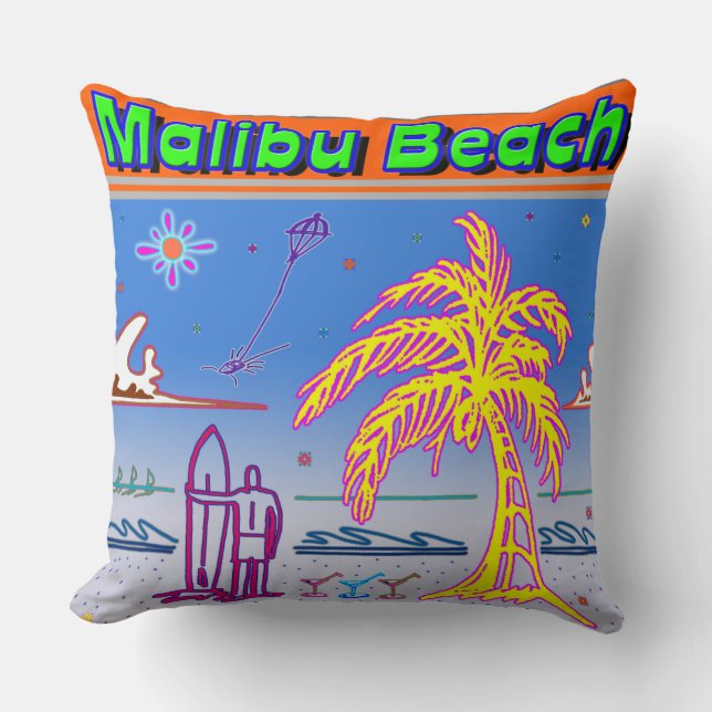 "Malibu Beach" Surfer Coussin (Recto)