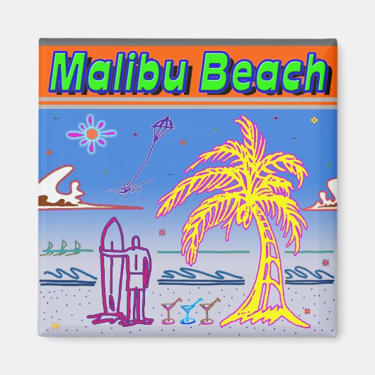 "Malibu Beach" Surfer Magnet Magneet (Voorkant)