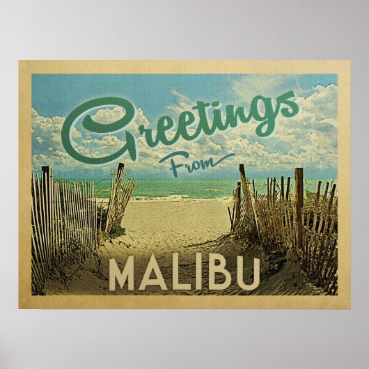 Malibu Beach Vintage Travel Poster (Voorkant)