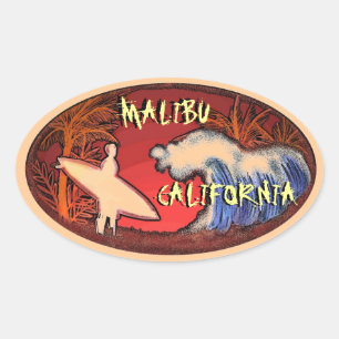 Malibu California perzik surfer golven kunst stick Ovale Sticker