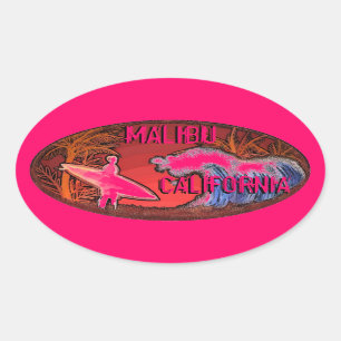 Malibu California roze surfer golft kunst stickers