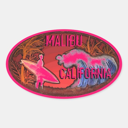 Malibu California surfer rose vagues art stickers (Devant)