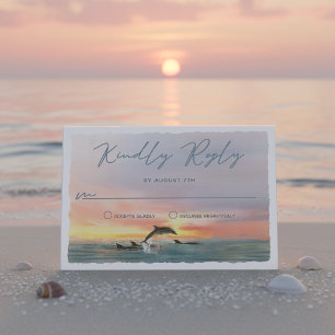 Malibu Dolfijn Zonsondergang Strand Waterverf Brui RSVP Kaartje