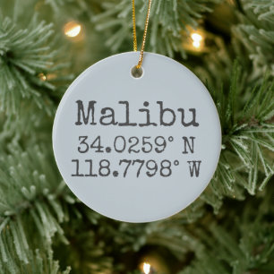 Malibu Latitude en Lengtegraad Keramisch Ornament
