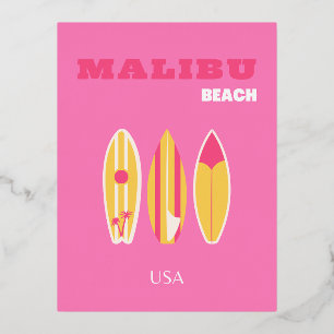 Malibu, Malibu Beach, Californië, Preppy, Roze Folie Feestdagen Briefkaart