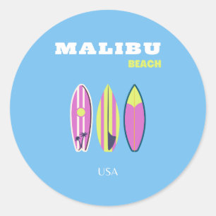 Malibu, Malibu Beach, Tropisch, Preppy, Blauw Ronde Sticker