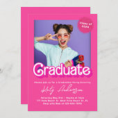 Malibu Retro Pink Doll Afstuderen Invitation Kaart (Voorkant / Achterkant)
