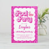 Malibu Roze Pop Uitnodiging voor Poolparty (Staand voorkant)