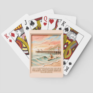 Malibu Surfrider Beach Surfen 3D Textuur Vintage Pokerkaarten