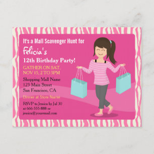 Mall Scavenger Hunt Birthday Party Zebra Print Kaart