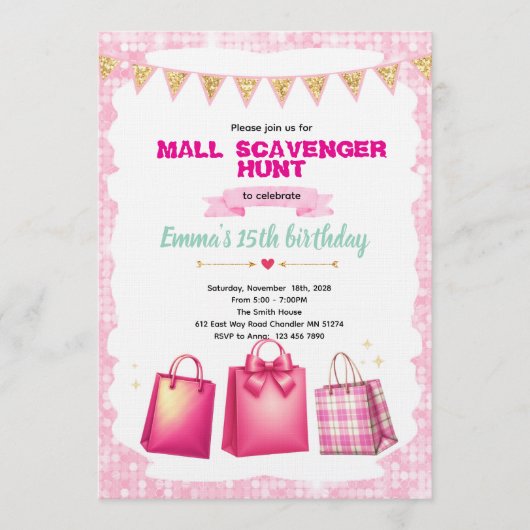 Mall Scavenger Hunt Party invitation Kaart (Voorkant)