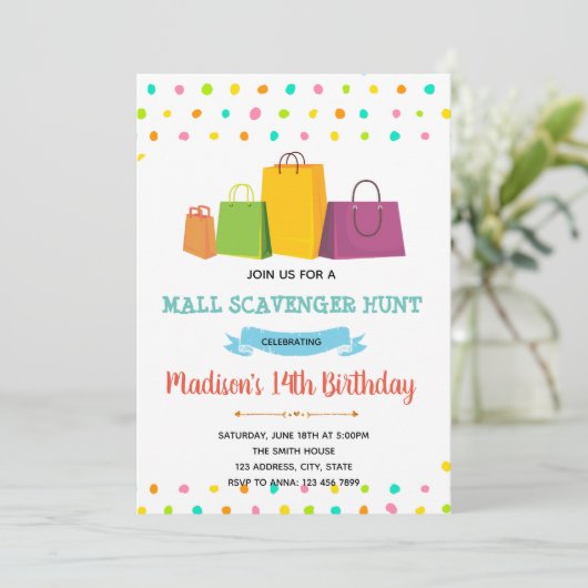 Mall Shopping Scavenger Hunt uitnodiging (Staand voorkant)