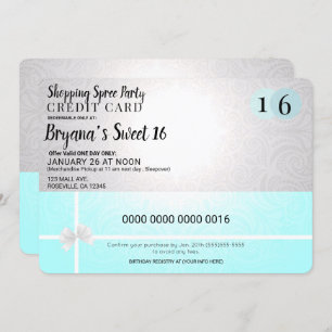 Mall Shopping Spree Carte de crédit Sweet 16 Party