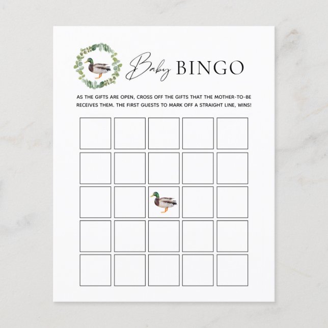 Mallard Duck Baby shower Baby Bingo Carte de jeu (Devant)