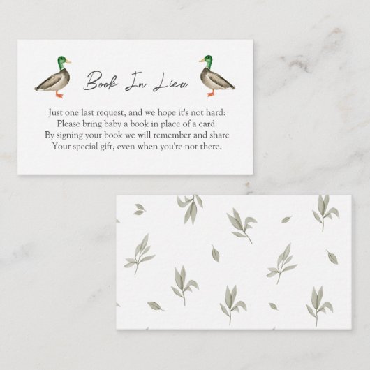 Mallard Duck Book in Lieu baby shower Insert Informatiekaartje (Voorkant / Achterkant)