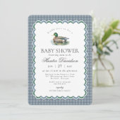 Mallard Duck Hunting Blue Gingham Boy Baby Shower Kaart (Staand voorkant)