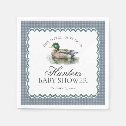 Mallard Duck Hunting Blue Gingham Boy Baby Shower Servet (Voorkant)