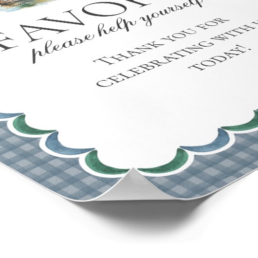 Mallard Duck Hunting Blue Gingham Favors Sign Poster (Hoek)