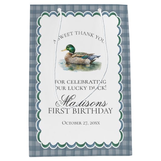 Mallard Duck Hunting Gingham Boy Birthday Favors Medium Cadeauzakje (Voorkant)