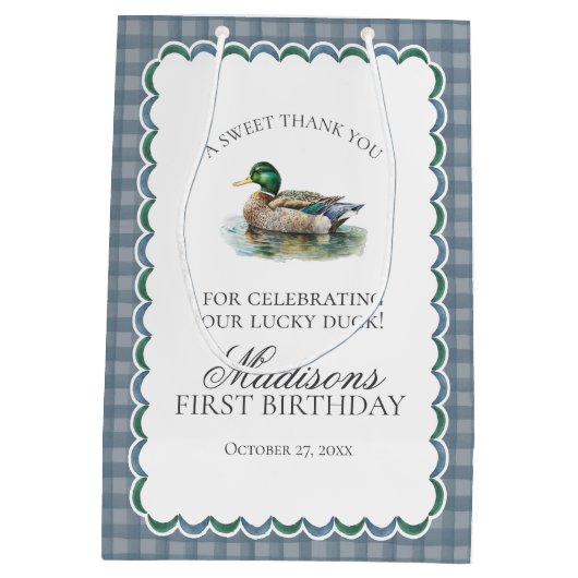 Mallard Duck Hunting Gingham Boy Birthday Favors Medium Cadeauzakje (Achterkant)