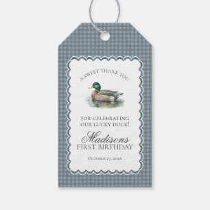 Mallard Duck Hunting Gingham Boy Verjaardagsgunst Cadeaulabel