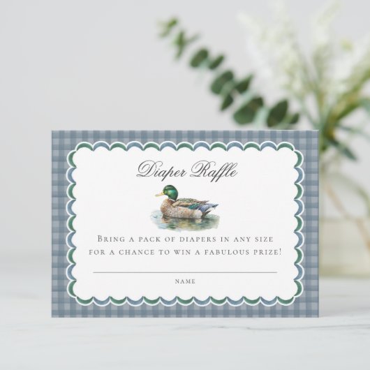 Mallard Duck Hunting Gingham Diaper Raffle Insert Informatiekaartje (Staand voorkant)