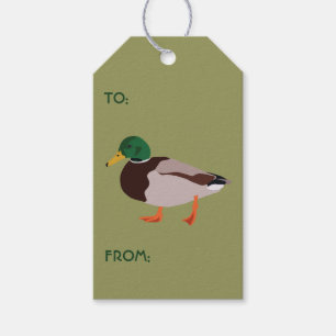 Mallard Duck Illustration on Olive Green Cadeaulabel