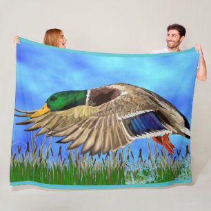 Mallard Duck in Flight Fleece Deken