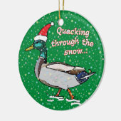 Mallard Duck in Santa Hat Quacking through Snow Keramisch Ornament (Links)