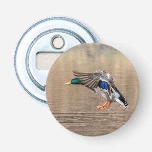 Mallard Duck in vlucht Button Flesopener