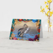 Mallard Duck op een kerst Kaart (Gele Bloem)