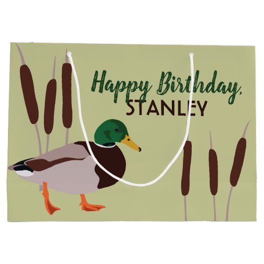 Mallard Duck Realistic Illustralized Personalized Groot Cadeauzakje (Achterkant)