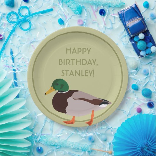 Mallard Duck Realistic Illustralized Personalized Papieren Bordje (Feest)