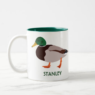 Mallard Duck Realistic Illustralized Personalized Tweekleurige Koffiemok