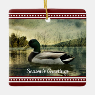 Mallard Duck Weathered Briefkaart Kerstmis Keramisch Ornament