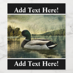  Mallard Duck Weathered Briefkaart Wijn Etiket