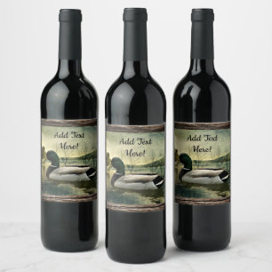  Mallard Duck Weathered Briefkaart Wine Label Wijn Etiket