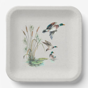 Mallard Ducks and Cattails Papieren Bordje