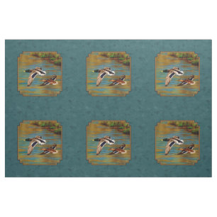 Mallard Ducks in Flight Blauwgroen Stof