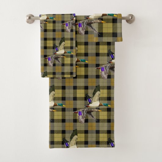 Mallard Ducks Op Jagers Plaid Bad Handdoek (Insitu)