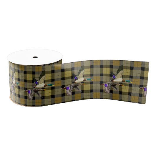 Mallard Ducks op Plaid Grosgrain Lint (Spoel)