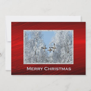 Mallard Ducks Vliegende Sneeuw Foto Kerst Flat Feestdagenkaart