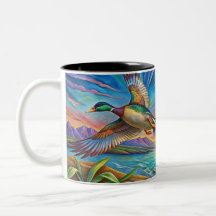 MALLARD DUCKS VLIEGENDE Two-Tone KOFFIE MOK