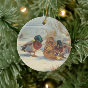 Mallard en blauwgroen in de sneeuw, Vogels Keramisch Ornament