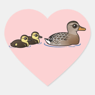 Mallard & twee eendjes hart sticker